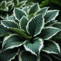 A Hosta fortunei Francee fehér szélű, zöld lombozata.