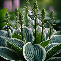 Hosta fortunei Francee lombozata és virágai.