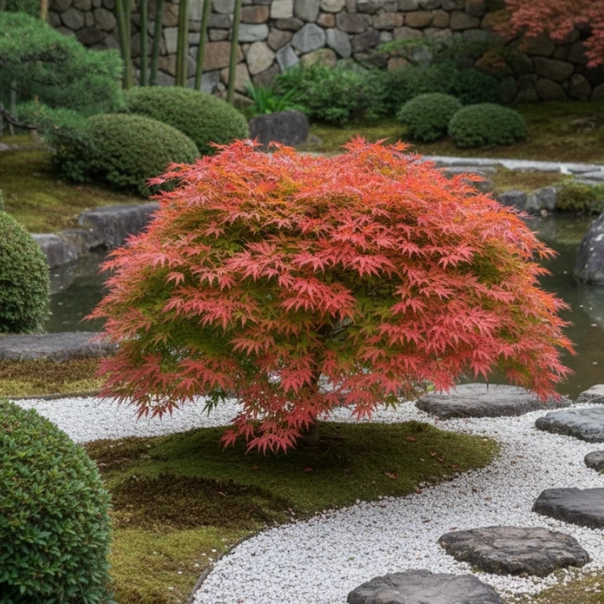 Beni-Maiko japán juhar egy japán stílusú kertben. 