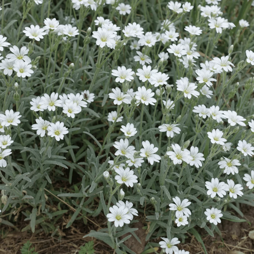 A Cerastium tomentosum bájos, fehér virágai május tájékán kezdenek nyílni.