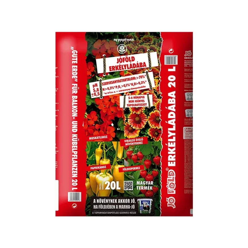 Virágföld balkonládás növényekhez, 20 literes kiszerelésben. 